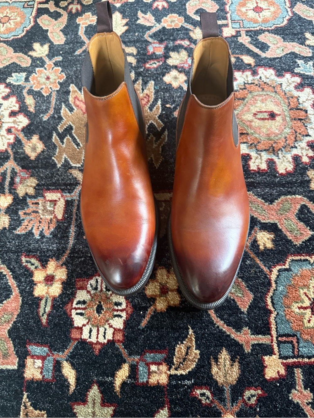 Magnanni Cognac Burnished Leather Chelsea Boots